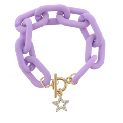 Chunky Lavender Links with Gold Toggle and Open Crystals Star Bracelet