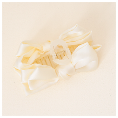 Cream Satin Bow Claw Clip 