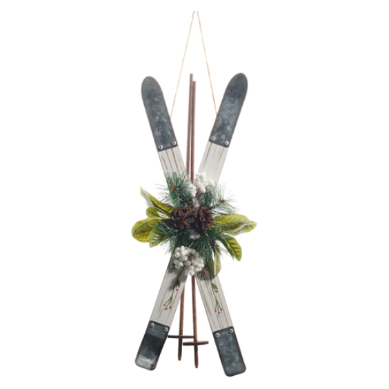 Crossed Ivory Ski Ornament