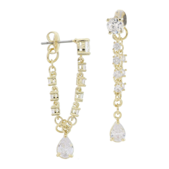 Crystal Post, Crystal Wrap Chain & Teardrop Dangle Earrings