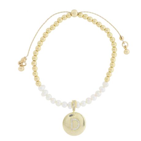 Freshwater Pearl and Crystal Loop with Pave Crystal "D" Disc Bracelet 