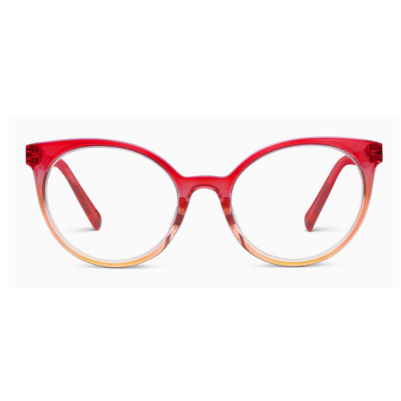 Red and orange gradient eyeglasses on a white background