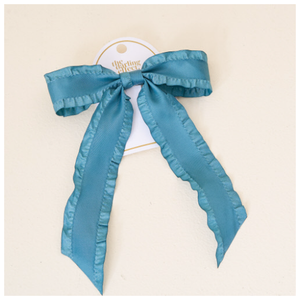 Dark Teal Ruffle Hair Bow 