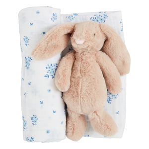 Ditsy Floral Swaddle & Bunny Rattle Set