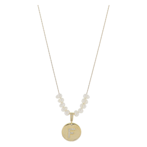 Freshwater Pearl and Crystal Loop with "F" Initial Gold Necklace 