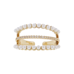 Faux Stack Thin Pave Pearl and Crystal Bands Ring