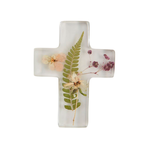 Dried Yellow Flower Resin Cross with Fern