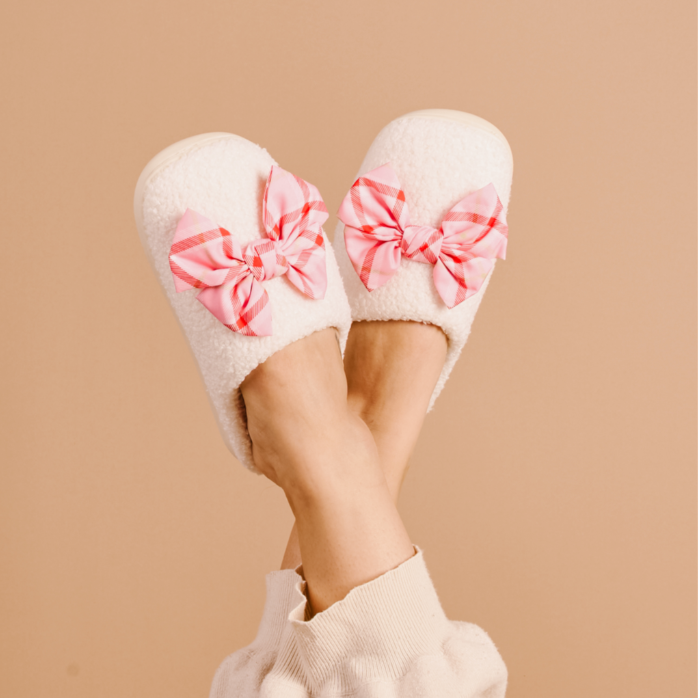 Fuzzy Slippers-Betty Bow Festive Plaid