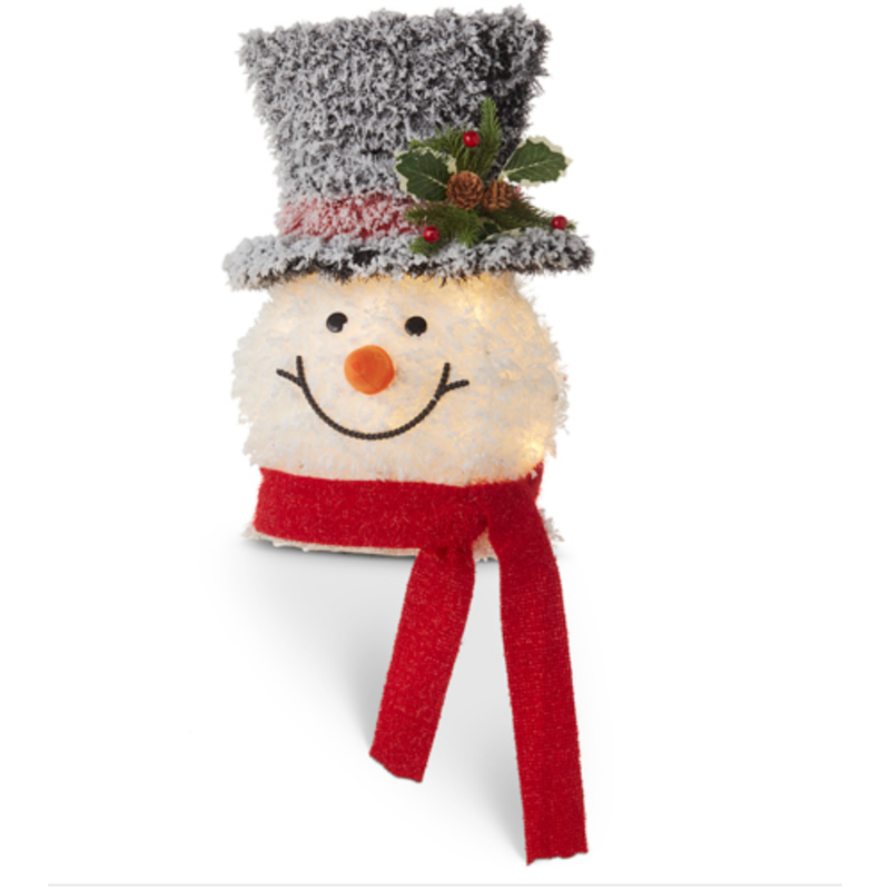 Flocked Tinsel Lighted Snowman Head