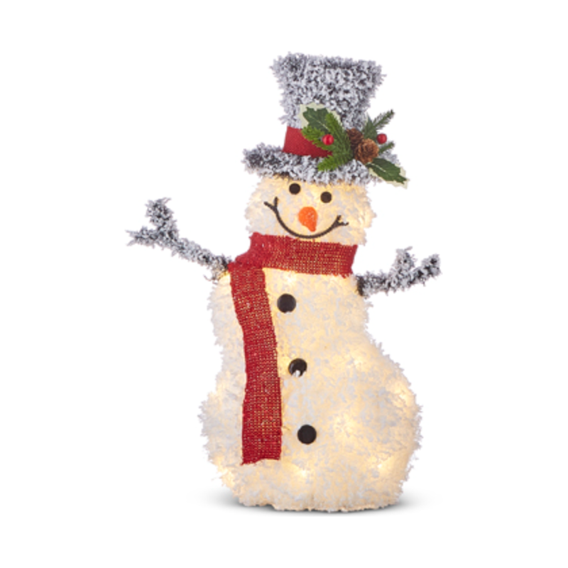 Flocked Tinsel Lighted Snowman