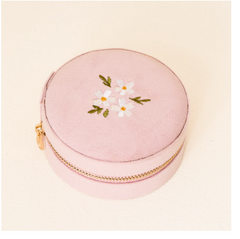 Floral Blush Round Velvet Jewelry Case 