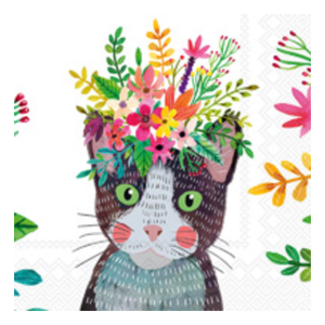 Floral Cat Cocktail Napkins