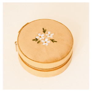 Floral Golden Round Velvet Jewelry Case 