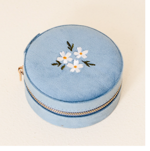 Floral Misty Blue Velvet Jewelry Case 