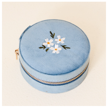 Floral Misty Blue Velvet Jewelry Case 