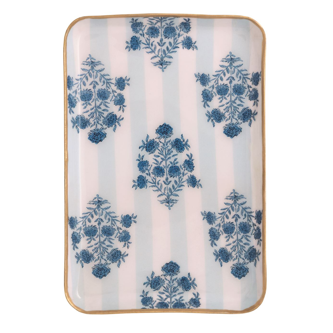 Floral Stripe Blue Trinket Tray
