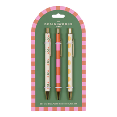 Set of 3 Pens Flower, Stripe, Lemon