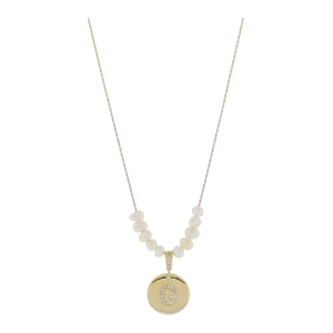 Freshwater Pearl and Crystal Loop with "G" Initial Gold Necklace 