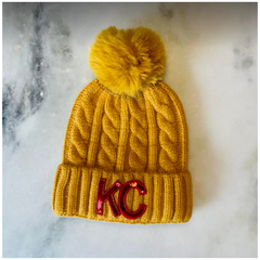 Gold Beanie with Red KC Bling Lettering 