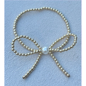 Gold Filled Bow Bracelet with Pearl Accent