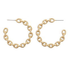 Gold Cable Chain Hoop Earrings 1.35" Top to Bottom Pendant