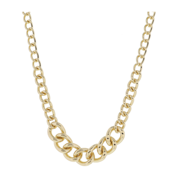 Gold Chunky Curb Chain Portion and Smaller Curb Chain Necklace