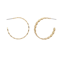 Gold Circle Hoop Earrings, 1.25" Top to Bottom Pendant
