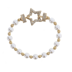 Gold Clear Crystal Latch and Star Bracelet
