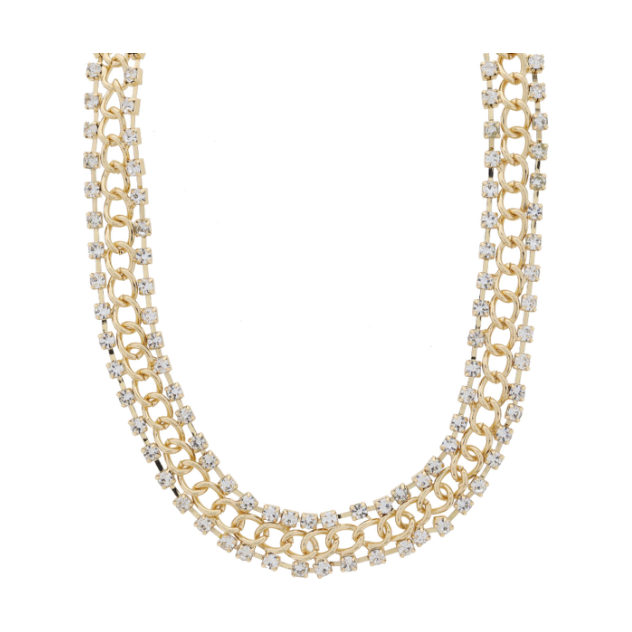 16" Gold Curb Chain with Crystal Border Necklace