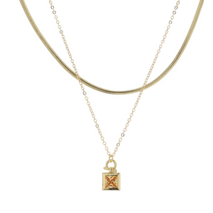 Gold Latch with Champagne Square Crystal Necklace