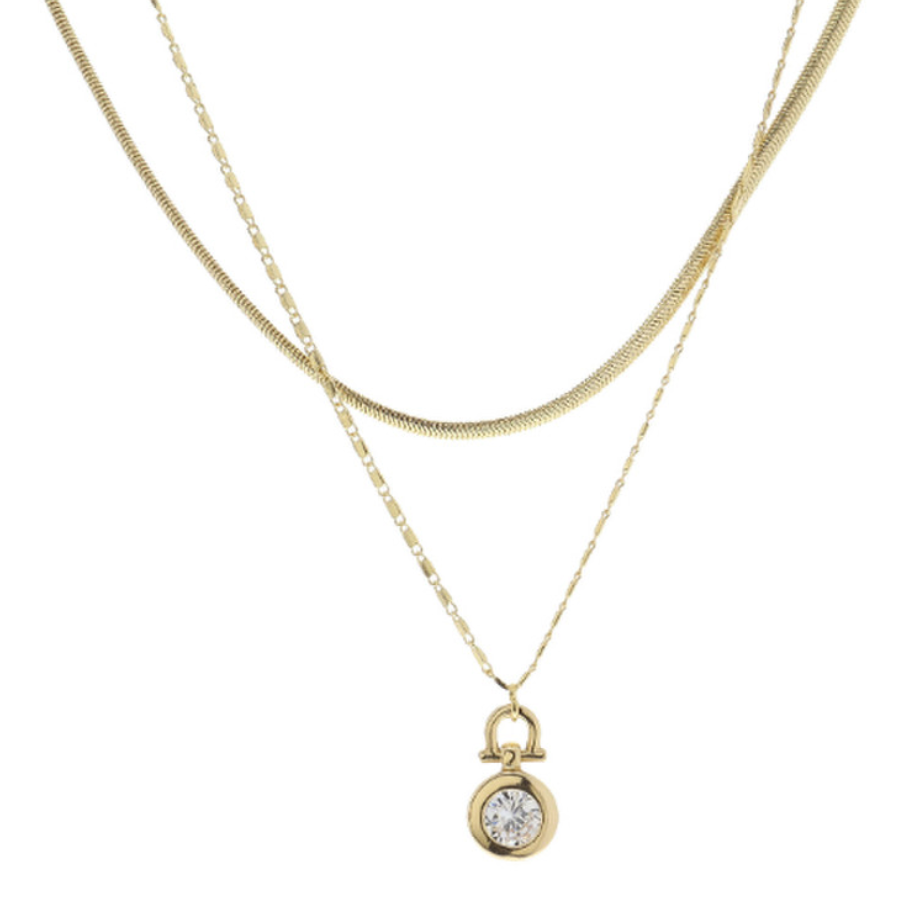 Gold Latch with Clear Circle Crystal Necklace