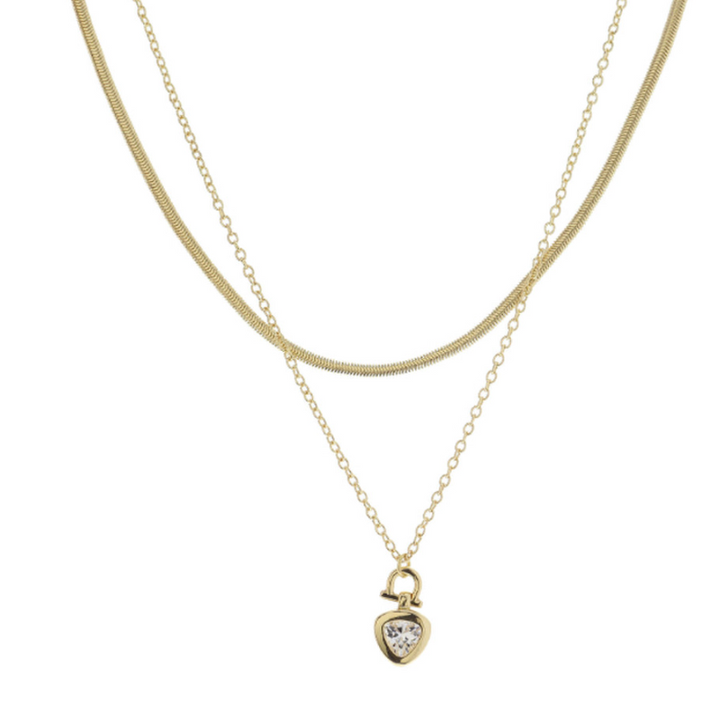 Belamy Gold Latch with Clear Triangular Crystal Necklace.