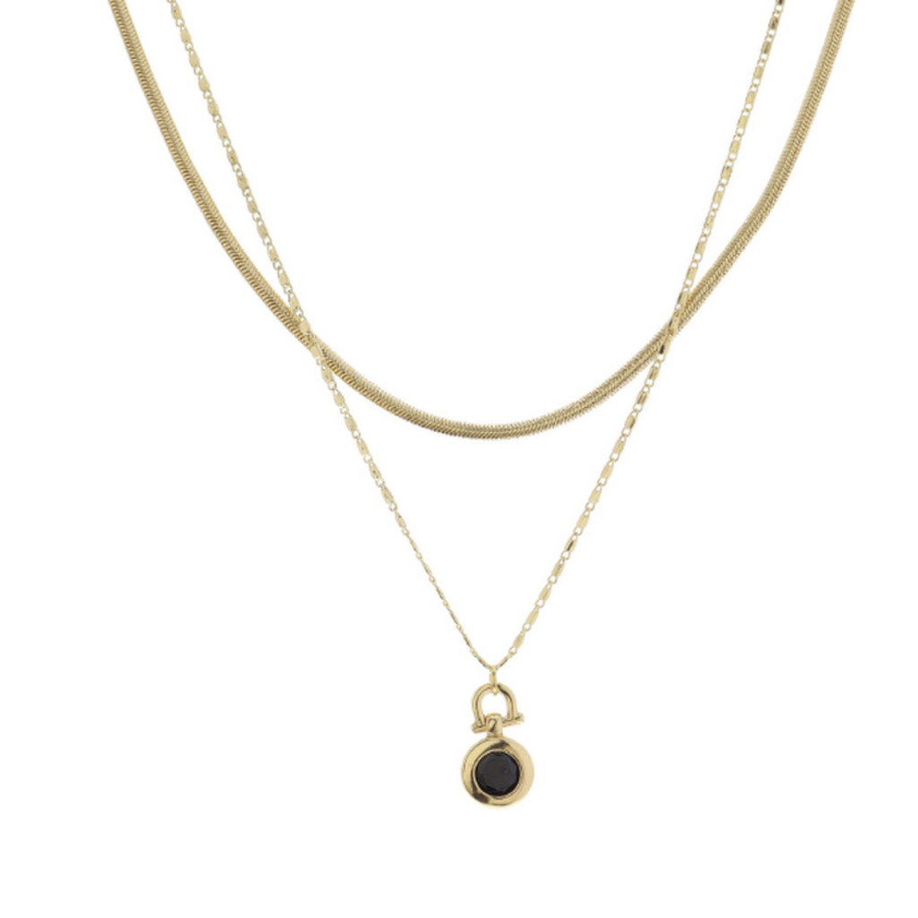 Gold Latch with Jet Circle Crystal Necklace