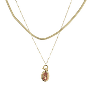 Gold Latch with Oval Champagne Crystal Necklace