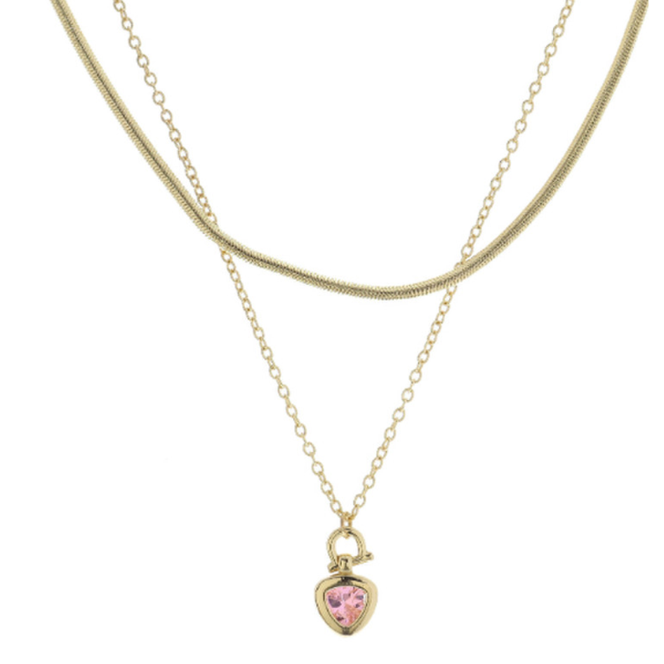 Gold Latch with Pink Triangular Crystal Necklace