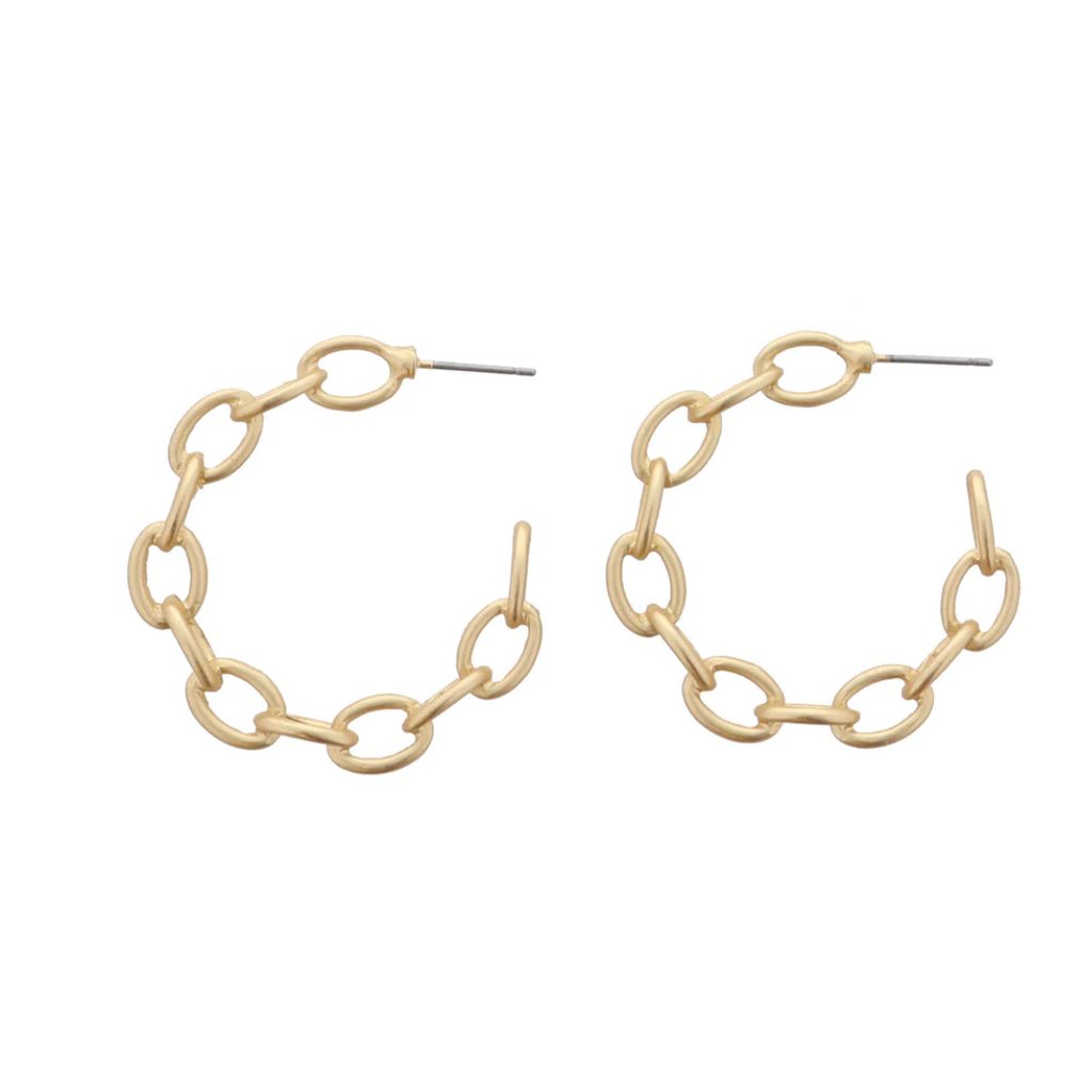 Gold Oval Link Hoop Earrings, 1.5" Top to Bottom Pendant