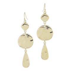 Gold Stacked Hammered Rounded Diamond CIrcle Teardrop Earrings