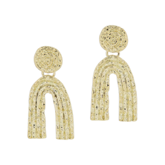 Gold Textured Disc Post and Arch Earrings