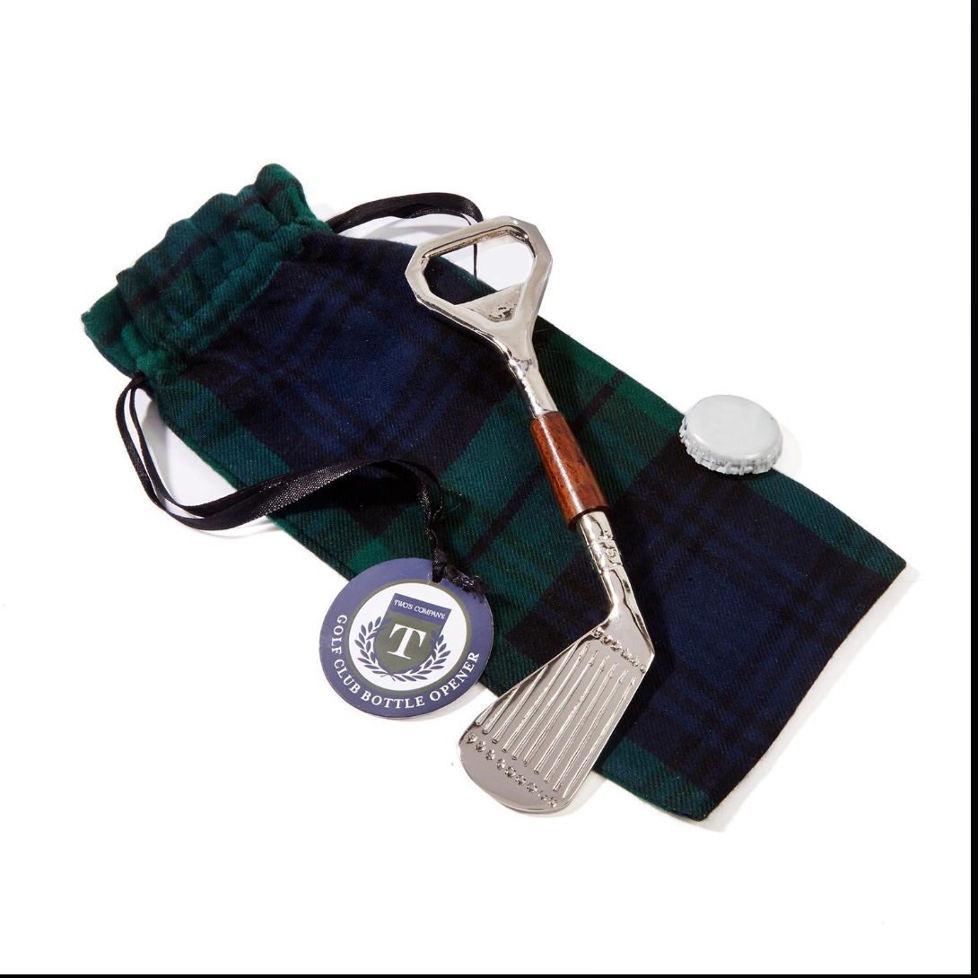 Golf Club Bottle Opener in Plaid Gift Pouch 