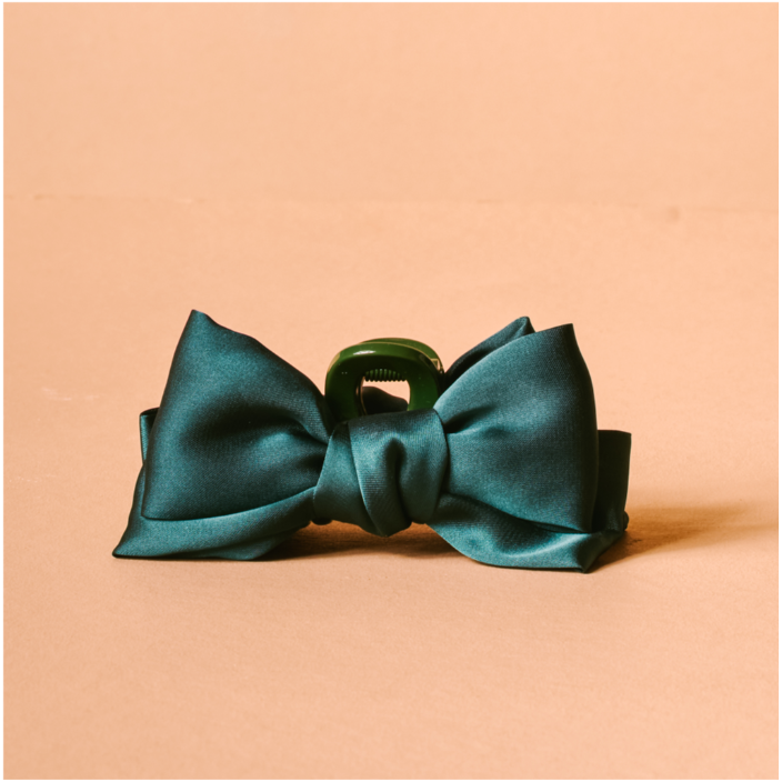 Green Mini Satin Bow Claw Clip