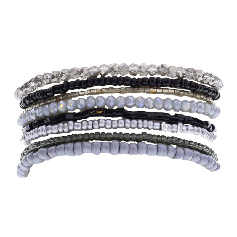 Grey, Black, Silver Beaded Strands Bracelet