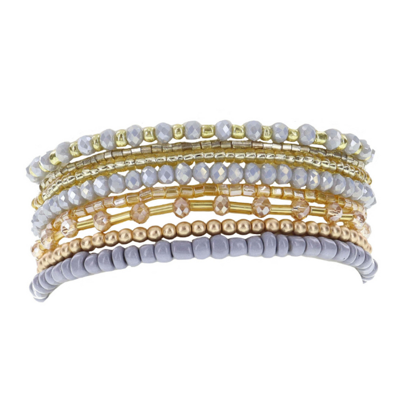Grey and Gold Beaded Strands Bracelet
