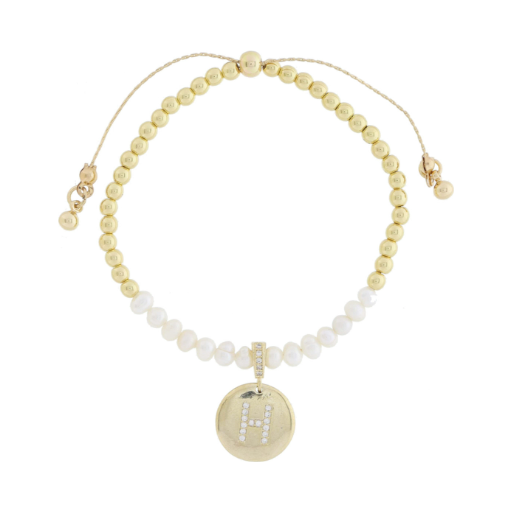 Freshwater Pearl and Crystal Loop with Pave Crystal "H" Disc Bracelet 