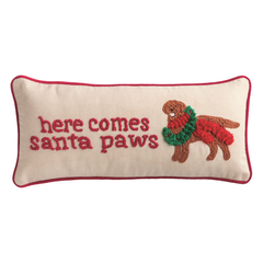 Here Comes Santa Paws Needlepoint Pillow
