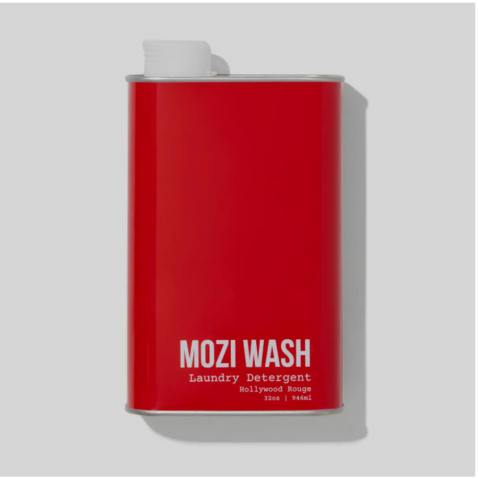


Red can of Mozi Wash laundry detergent on a light gray background
