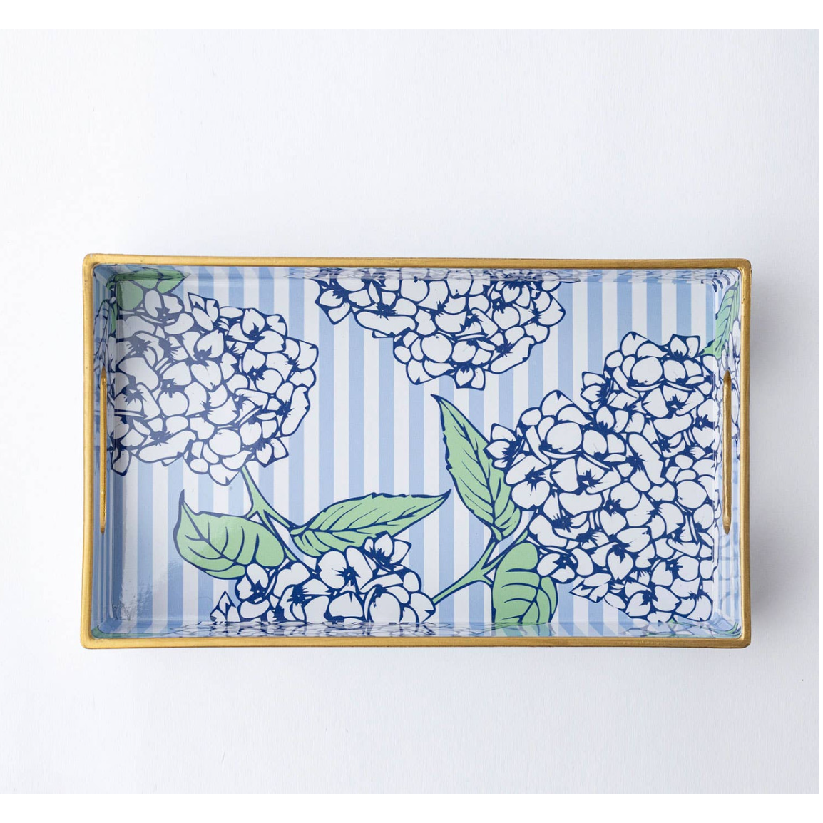 Decorative tray with blue floral design on a white background