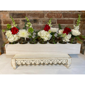 Long Wooden Vase with Holiday Florals
