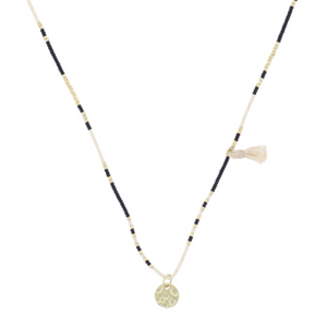 Ivory, Gold, Black Beaded with Ivory and Gold Disc Necklace