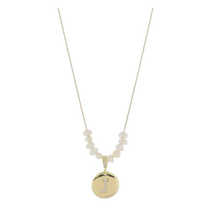 Freshwater Pearl and Crystal Loop with "J" Initial Gold Necklace 