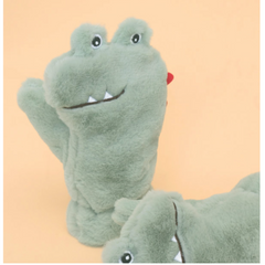 Kids Toothy Dino Fluffy Mittens in Sage